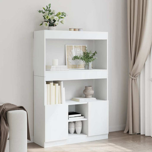 Highboard White 92x33x140 cm Engineered Wood