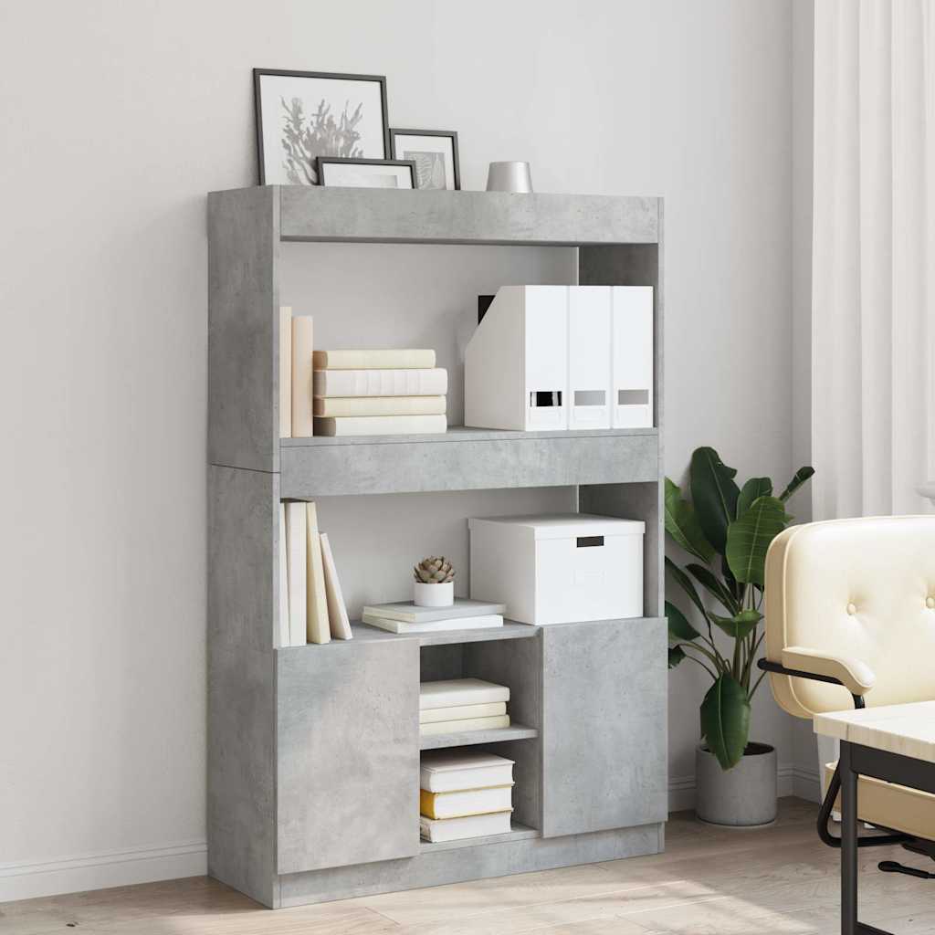 Highboard Concrete Grey 92x33x140 cm Engineered Wood