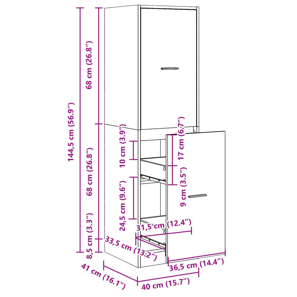 Apothecary Cabinet Grey Sonoma 40x41x144.5 cm Engineered Wood