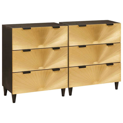 Sideboard Set 2 pcs Black and Brass 120 x 33 x 75 cm