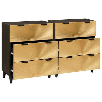 Sideboard Set 2 pcs Black and Brass 120 x 33 x 75 cm