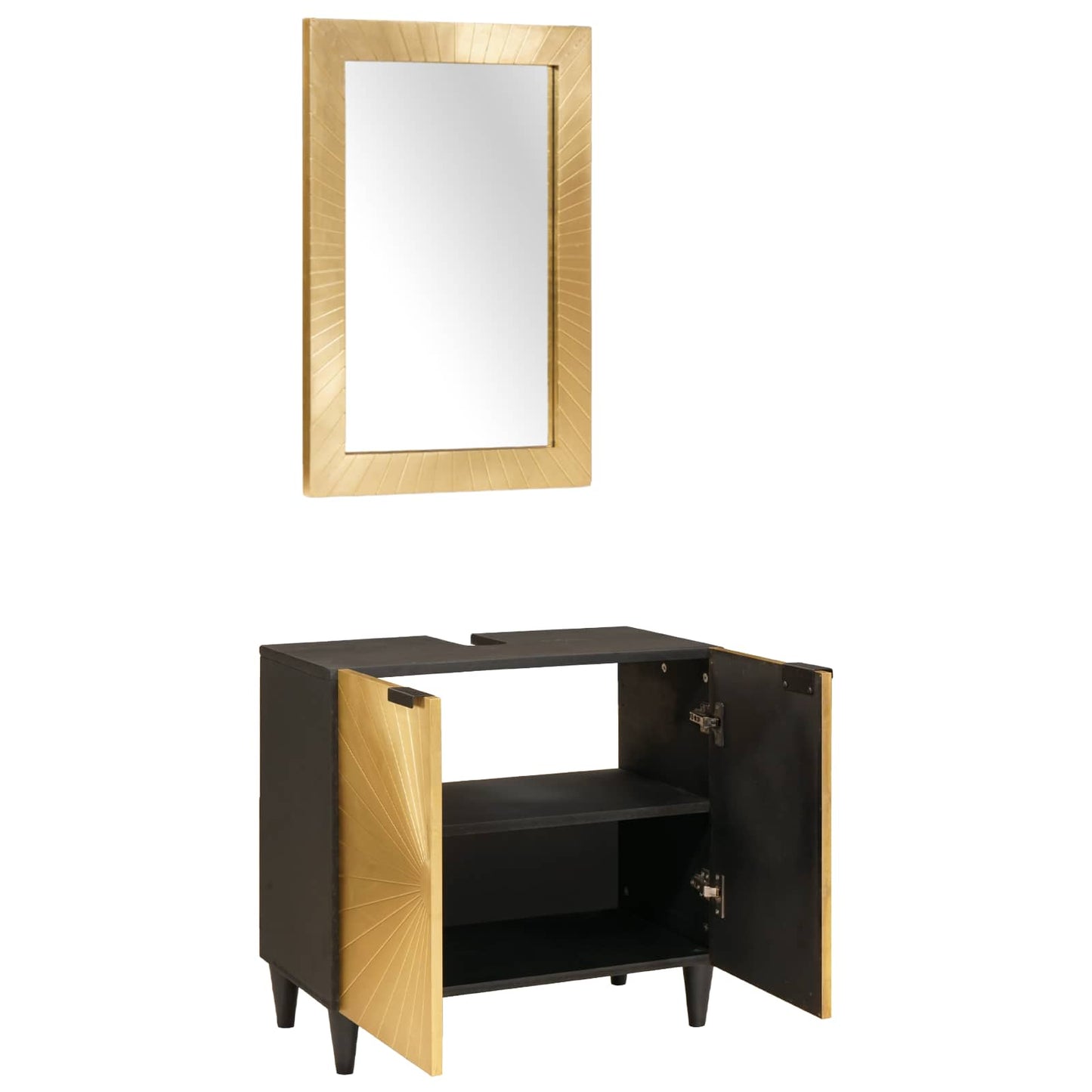 Bathroom Cabinet Set 2 pcs Black and Brass Solid Mango Wood