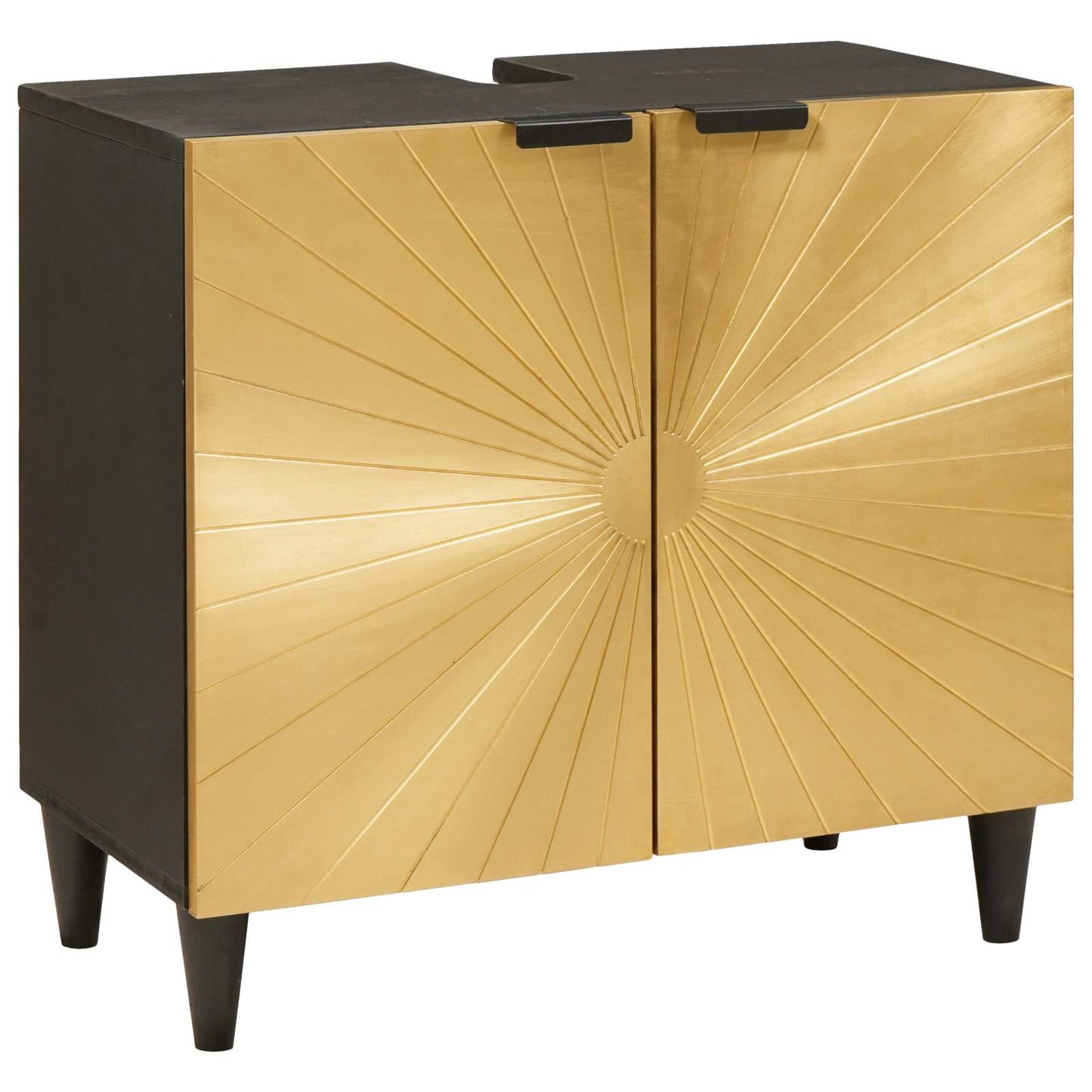 Bathroom Cabinet Set 2 pcs Black and Brass Solid Mango Wood