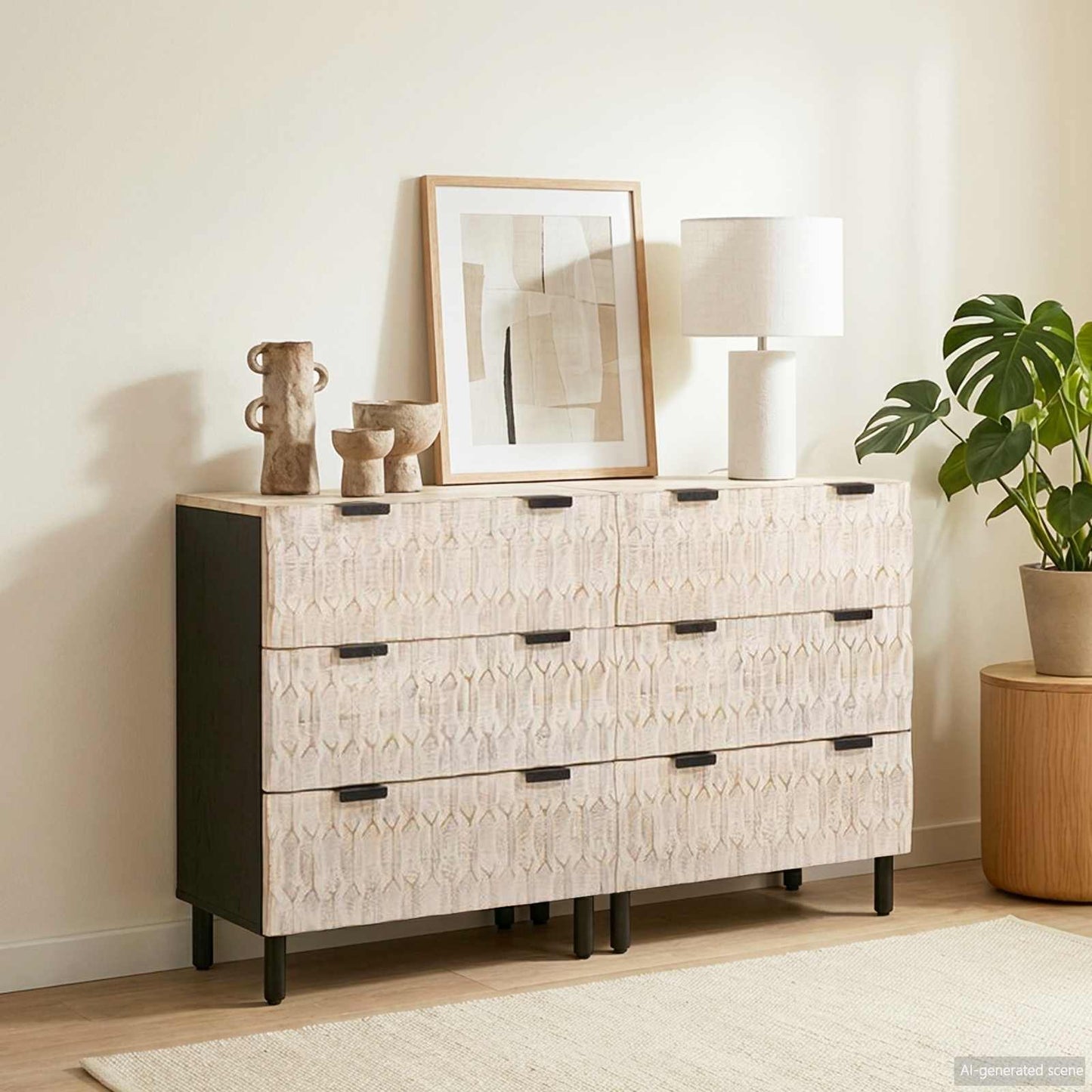 Sideboard 2 pcs White Wash Finish 60 x 33 x 75 cm