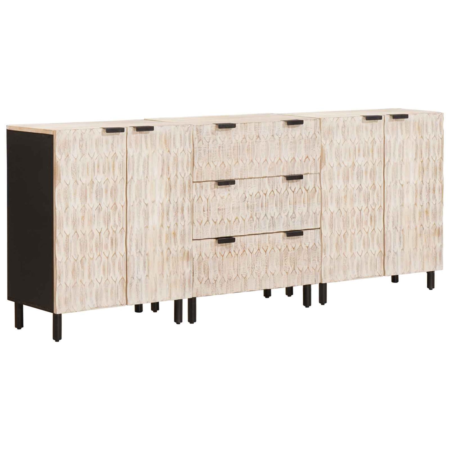 Sideboard 3 pcs White Wash Finish 180 x 33 x 75 cm
