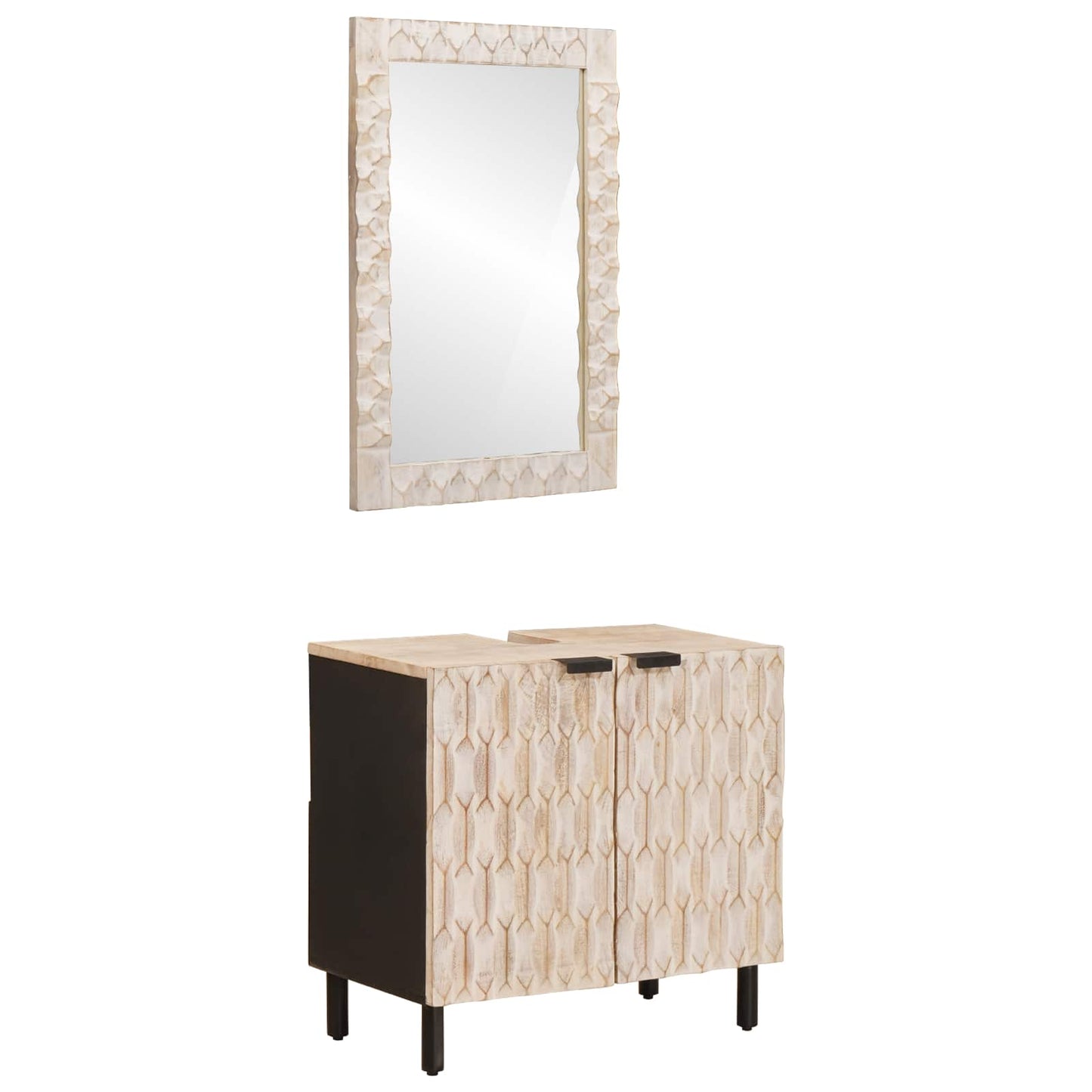 Bathroom Sets with Storage White Wash Finish Solid Mango Wood