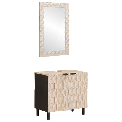 Bathroom Sets with Storage White Wash Finish Solid Mango Wood