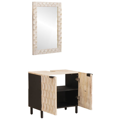 Bathroom Sets with Storage White Wash Finish Solid Mango Wood