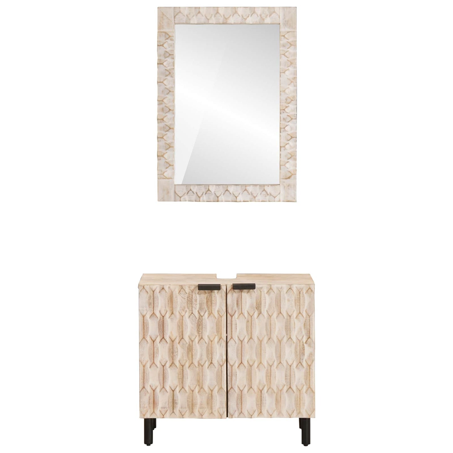 Bathroom Sets with Storage White Wash Finish Solid Mango Wood