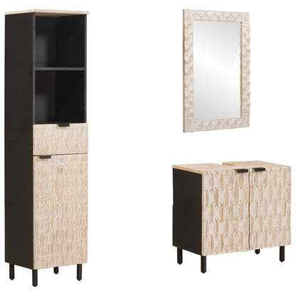 Bathroom Sets 3 pcs White Wash Finish Solid Mango Wood