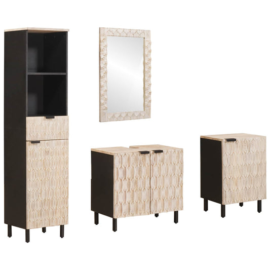 Bathroom Sets 4 pcs White Wash Finish Solid Mango Wood