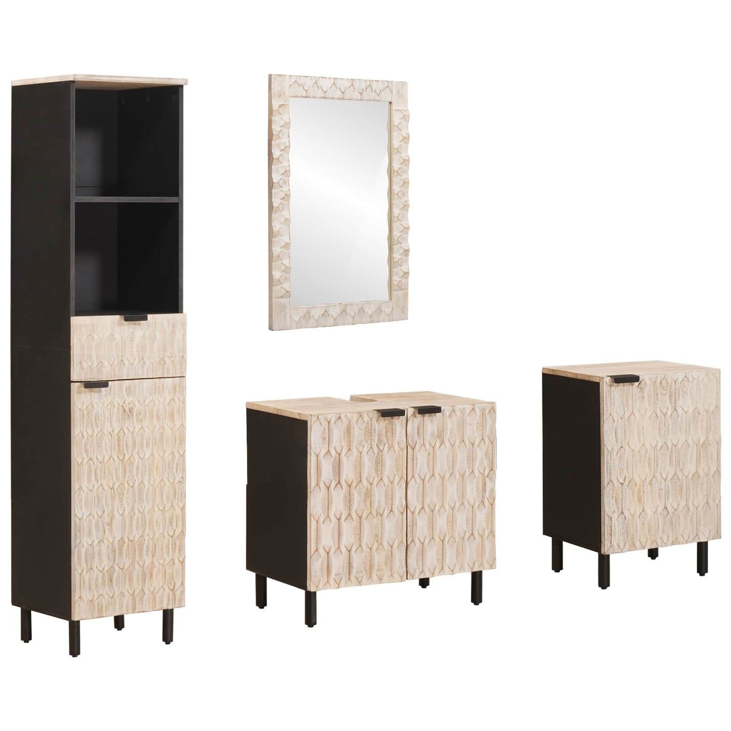 Bathroom Sets 4 pcs White Wash Finish Solid Mango Wood