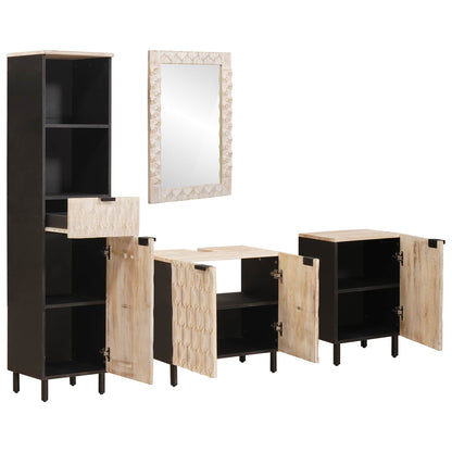 Bathroom Sets 4 pcs White Wash Finish Solid Mango Wood