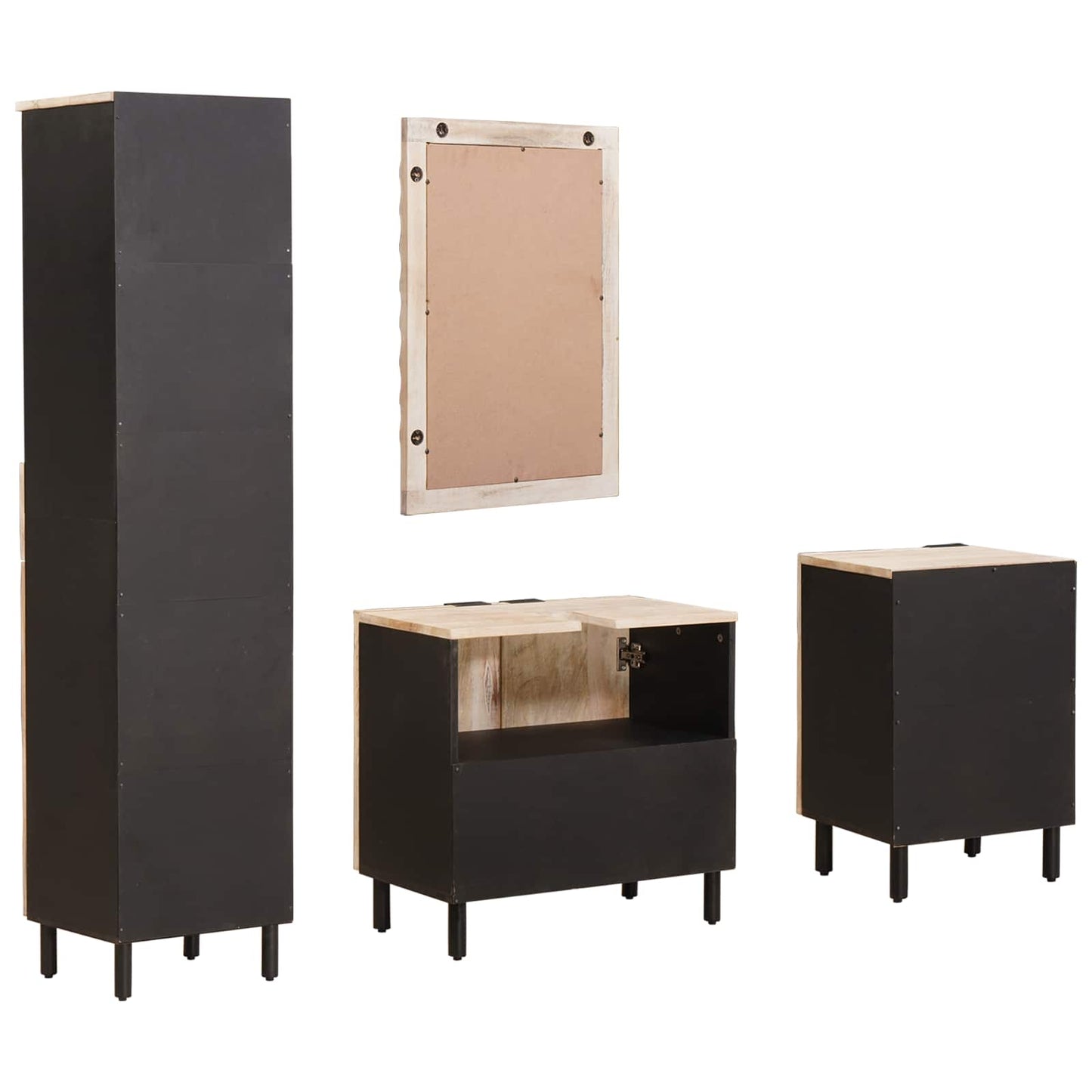 Bathroom Sets 4 pcs White Wash Finish Solid Mango Wood