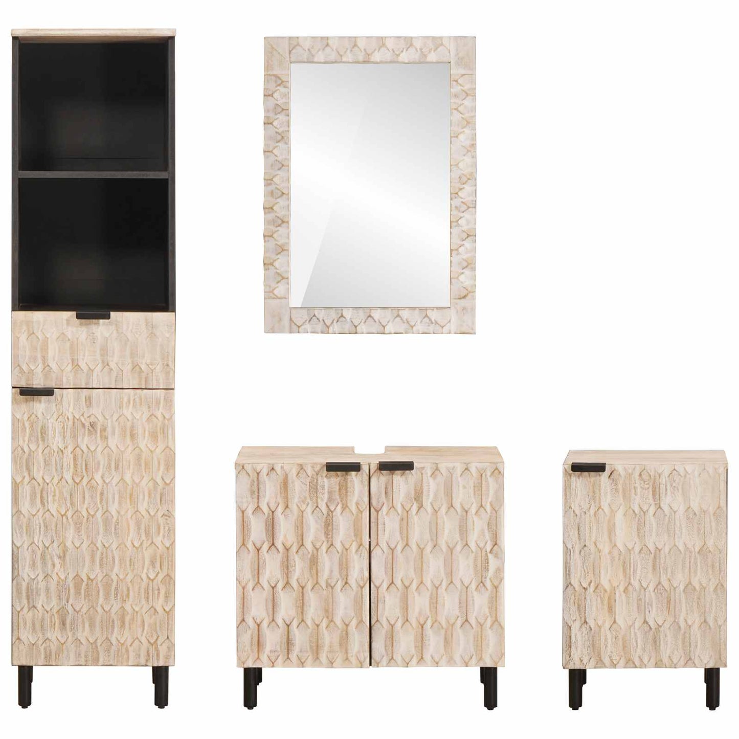 Bathroom Sets 4 pcs White Wash Finish Solid Mango Wood