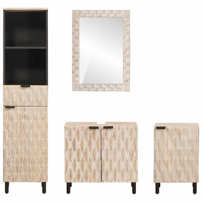 Bathroom Sets 4 pcs White Wash Finish Solid Mango Wood