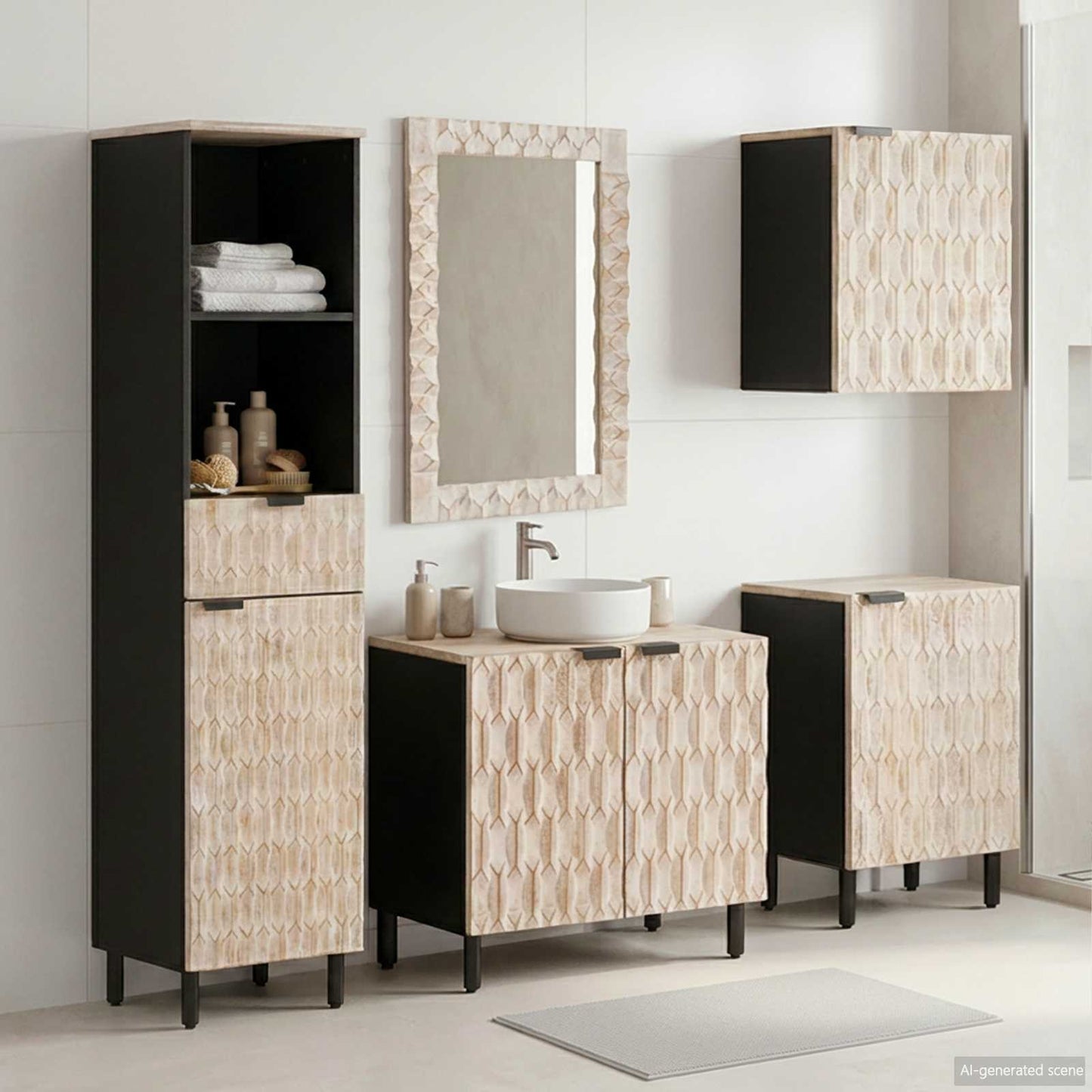 Bathroom Sets 5 pcs White Wash Finish Solid Mango Wood