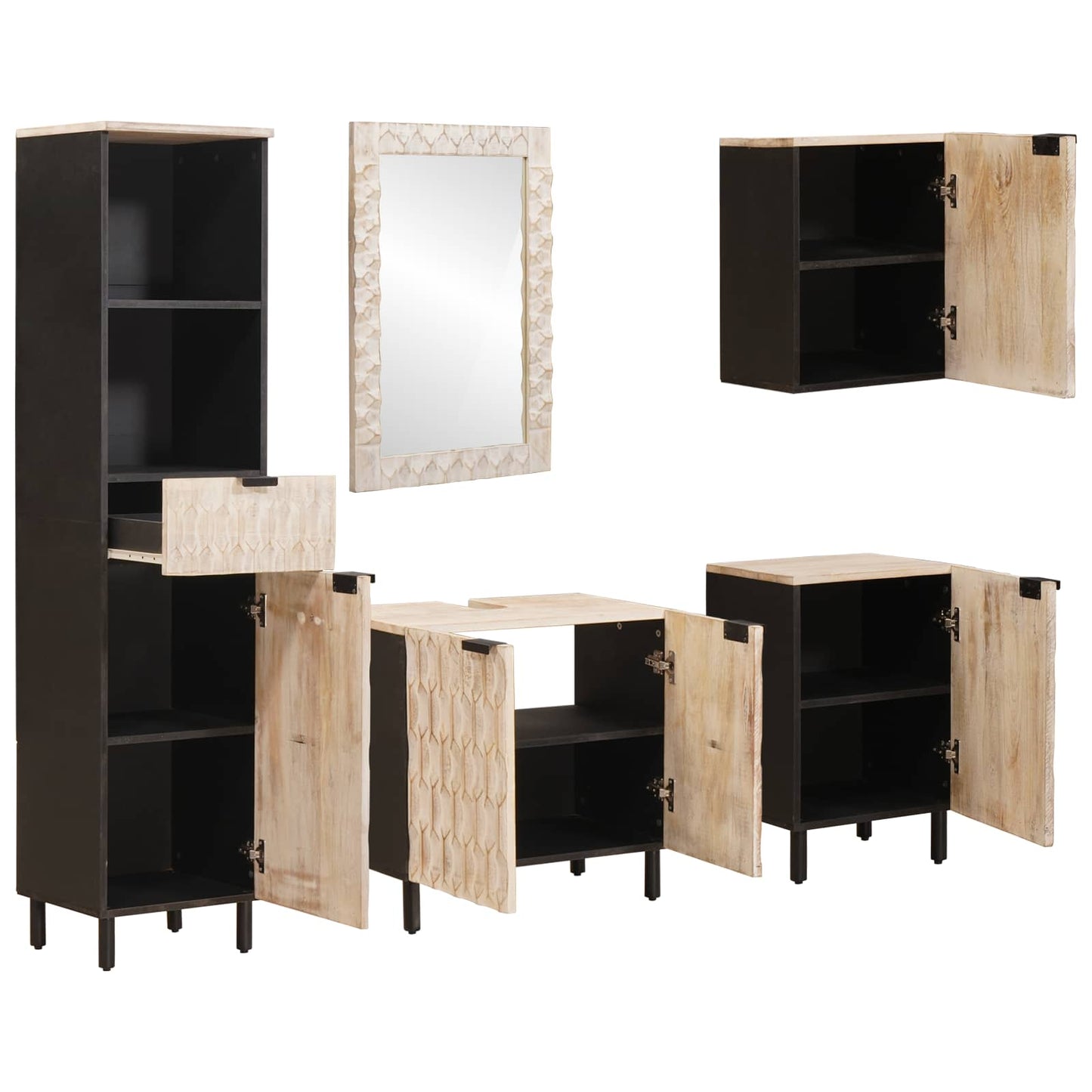 Bathroom Sets 5 pcs White Wash Finish Solid Mango Wood