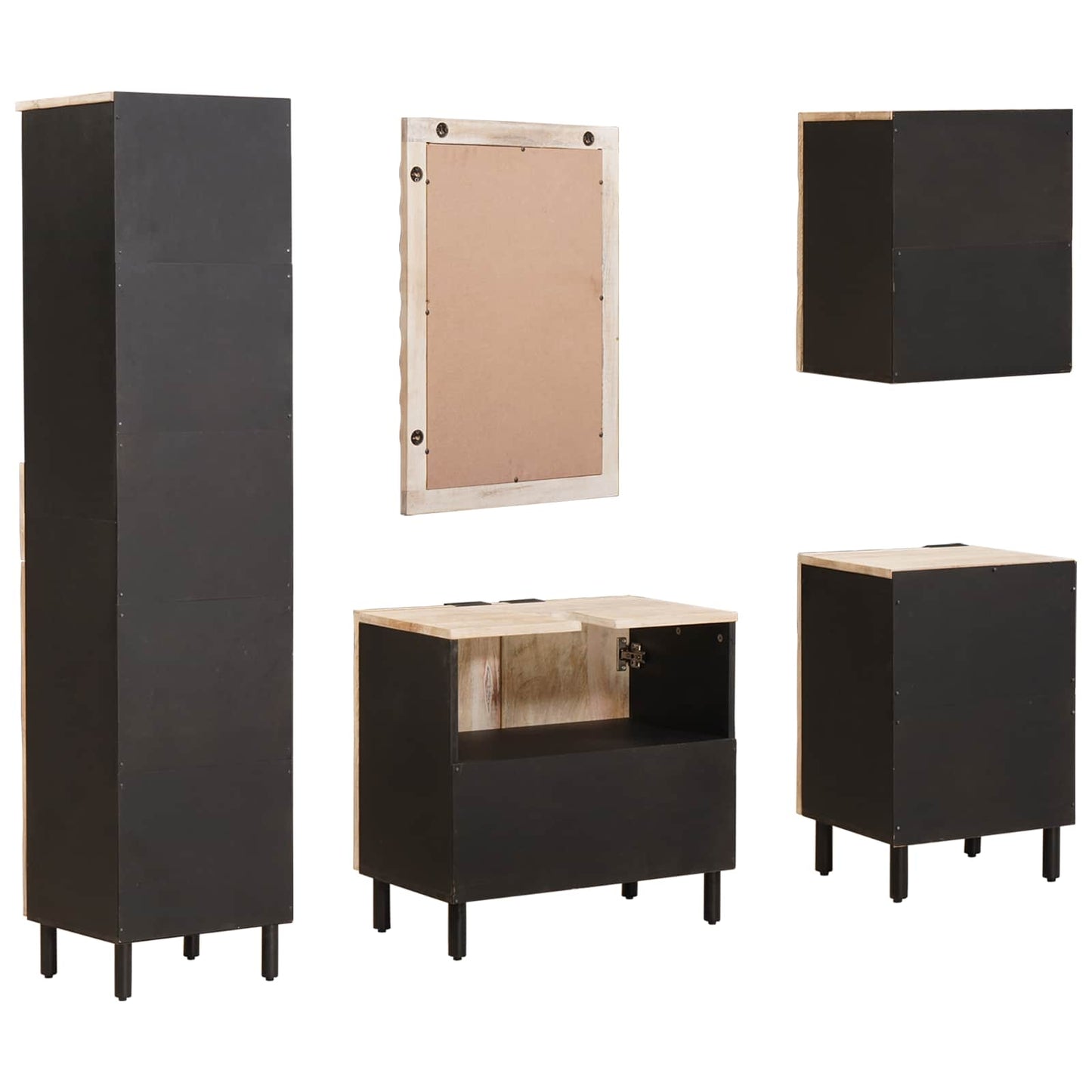 Bathroom Sets 5 pcs White Wash Finish Solid Mango Wood