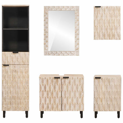 Bathroom Sets 5 pcs White Wash Finish Solid Mango Wood