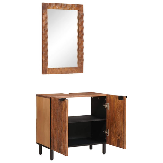 Bathroom Sets 2 pcs Acacia Brown Winish Solid Mango Wood