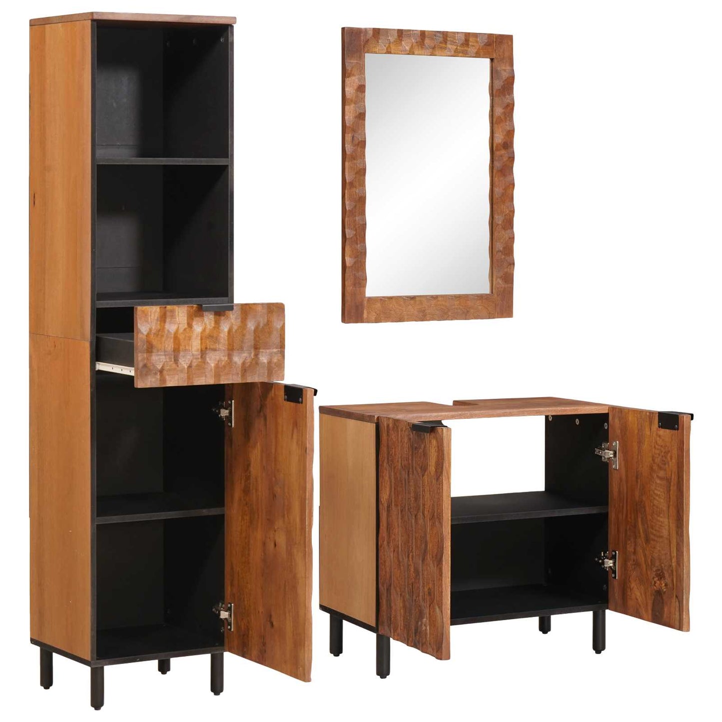 Bathroom Sets 3 pcs Acacia Brown Winish Solid Mango Wood