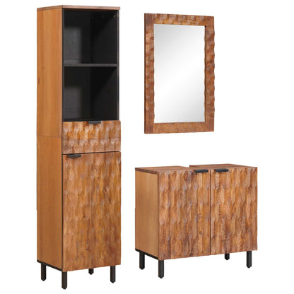 Bathroom Sets 3 pcs Acacia Brown Winish Solid Mango Wood