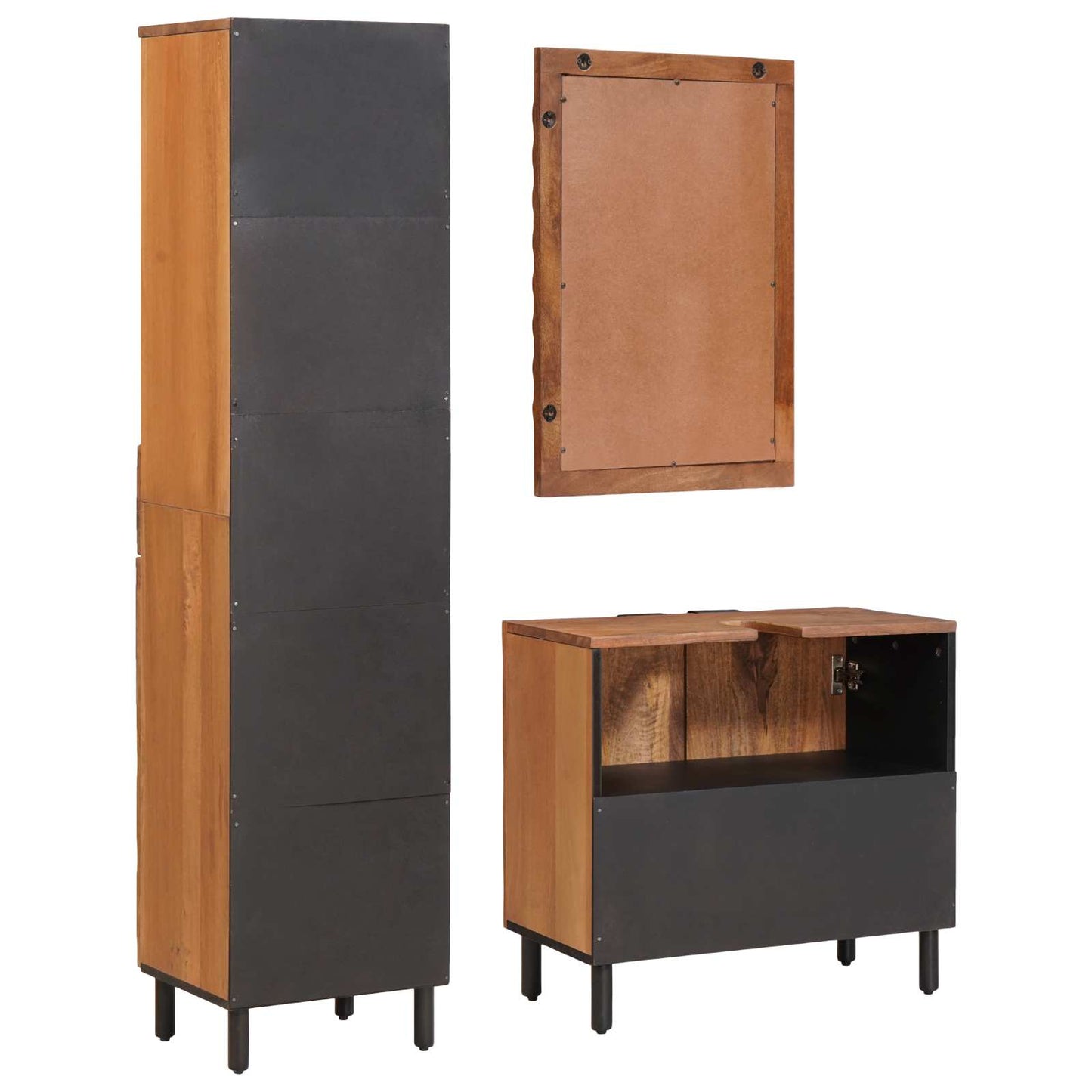 Bathroom Sets 3 pcs Acacia Brown Winish Solid Mango Wood