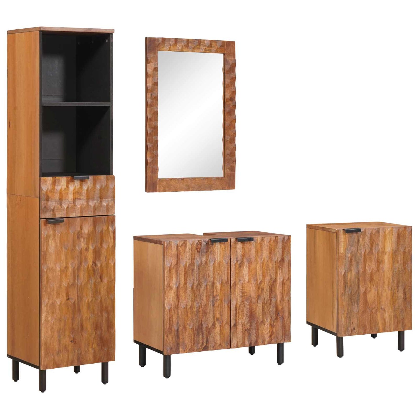 Bathroom Sets 4 pcs Acacia Brown Winish Solid Mango Wood