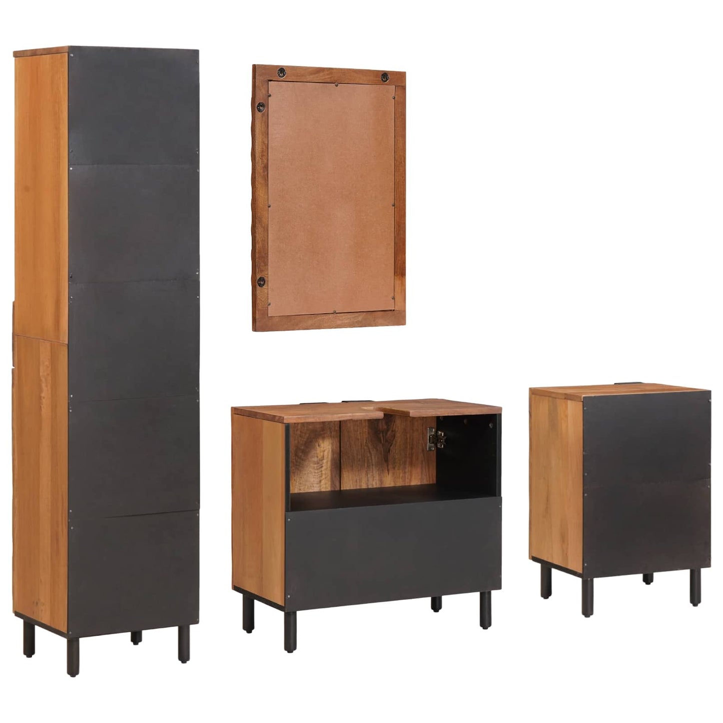 Bathroom Sets 4 pcs Acacia Brown Winish Solid Mango Wood