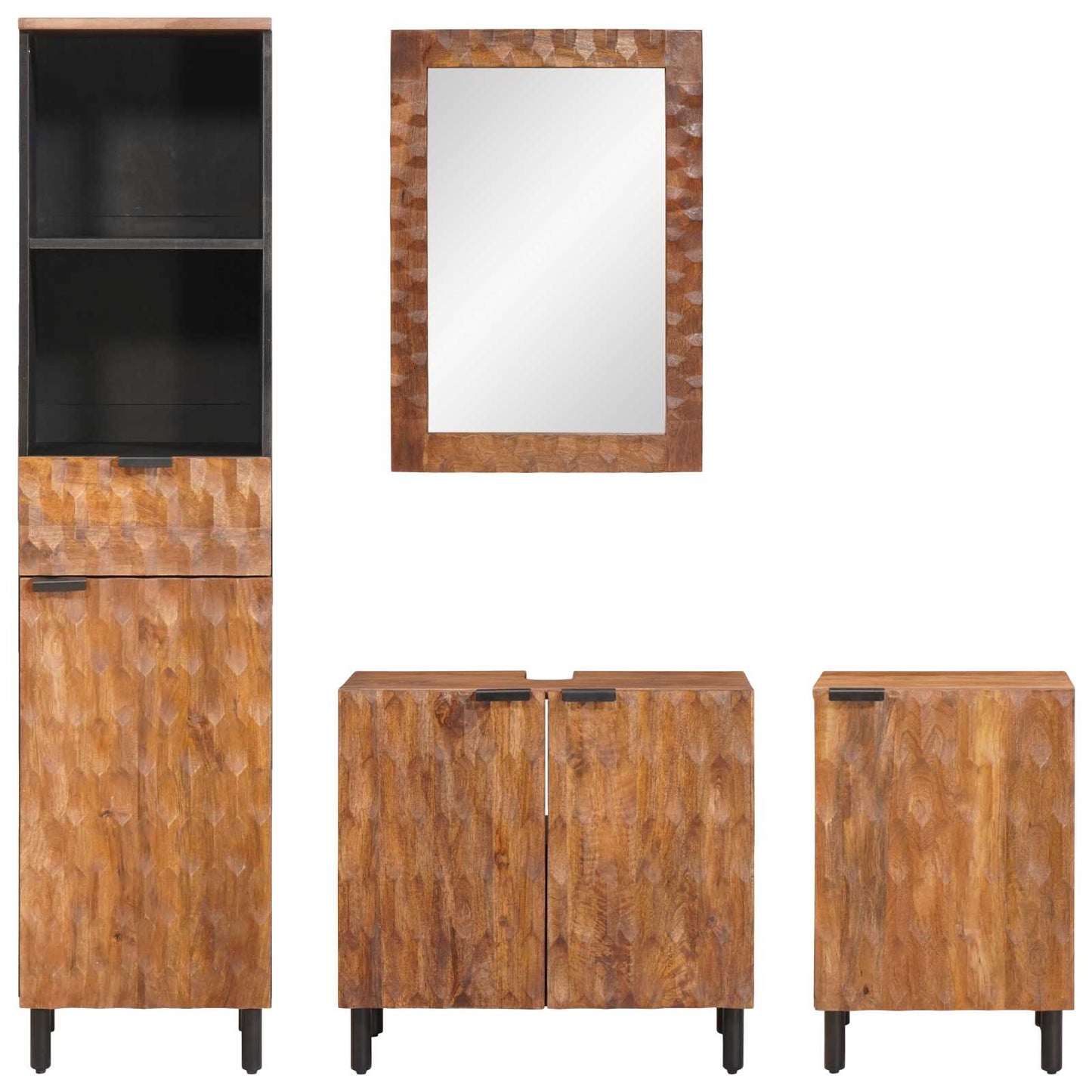 Bathroom Sets 4 pcs Acacia Brown Winish Solid Mango Wood
