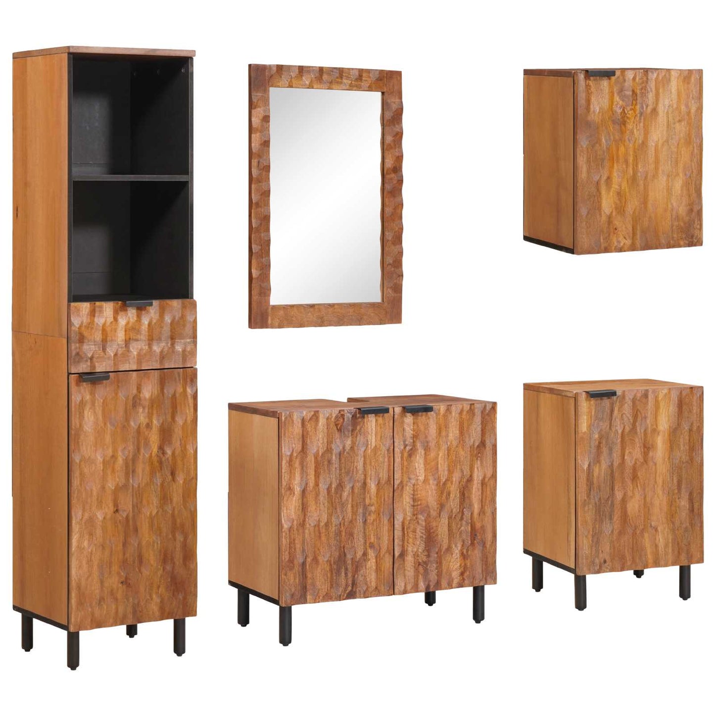 Bathroom Sets 5 pcs Acacia Brown Winish Solid Mango Wood
