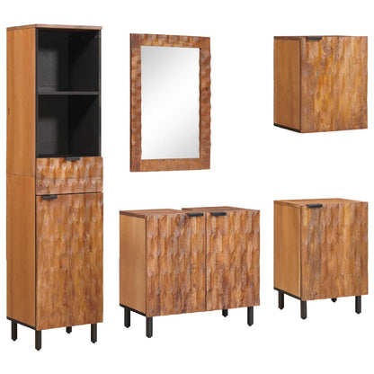 Bathroom Sets 5 pcs Acacia Brown Winish Solid Mango Wood