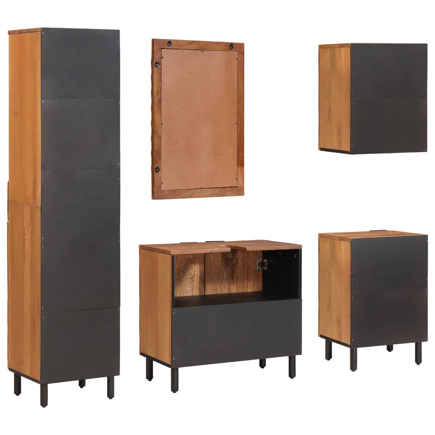 Bathroom Sets 5 pcs Acacia Brown Winish Solid Mango Wood