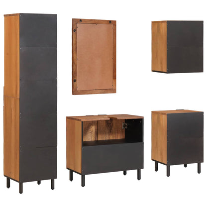 Bathroom Sets 5 pcs Acacia Brown Winish Solid Mango Wood