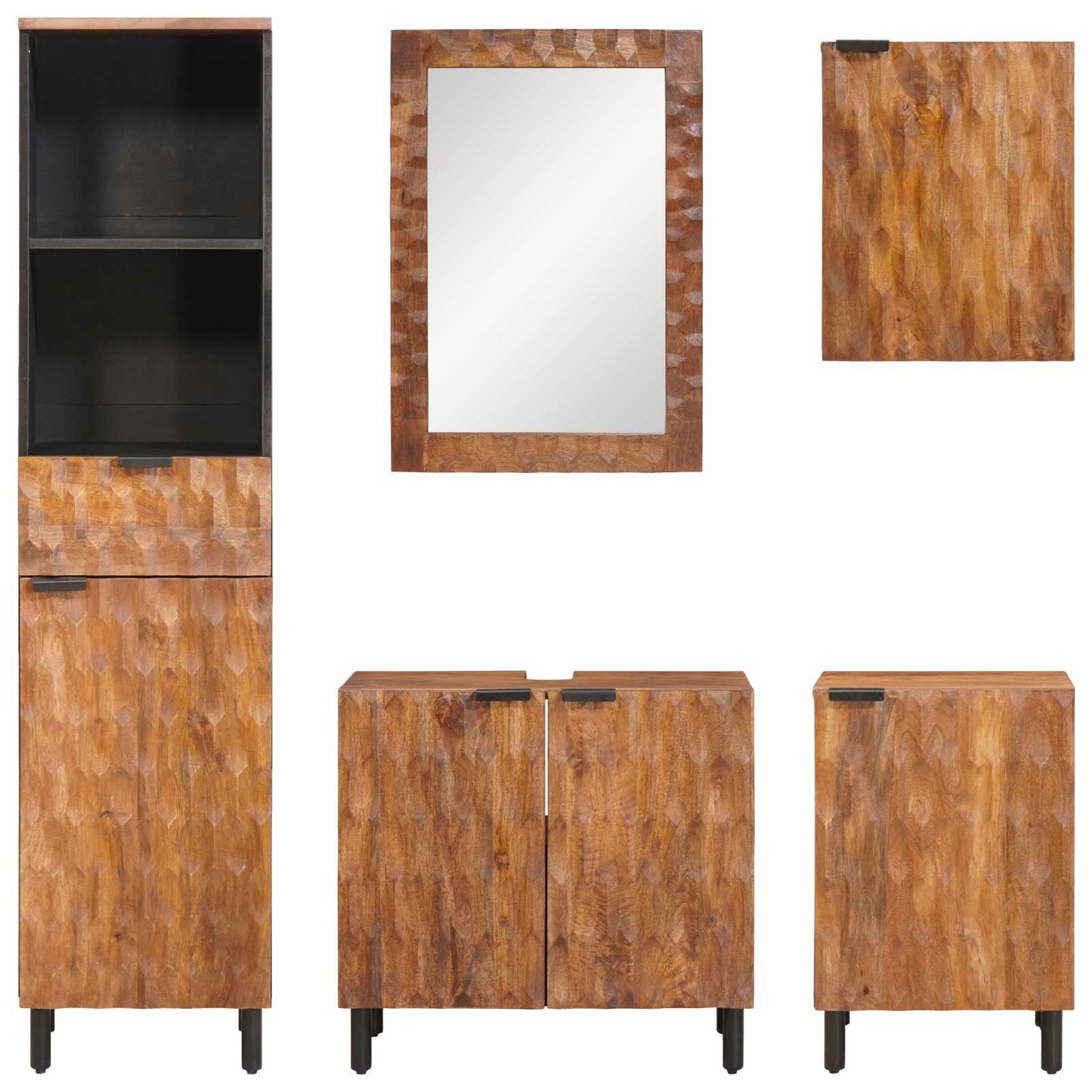 Bathroom Sets 5 pcs Acacia Brown Winish Solid Mango Wood