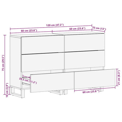 Sideboard Set 2 pcs Natural 120 x 33.5 x 75 cm Solid Mango Wood