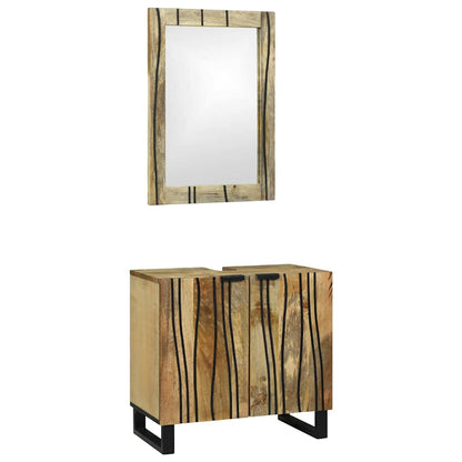 Bathroom Cabinet Set 2 pcs Natural Solid Mango Wood