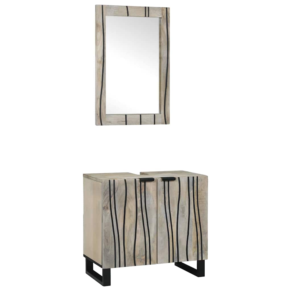 Bathroom Cabinet Set 2 pcs White Solid Mango Wood