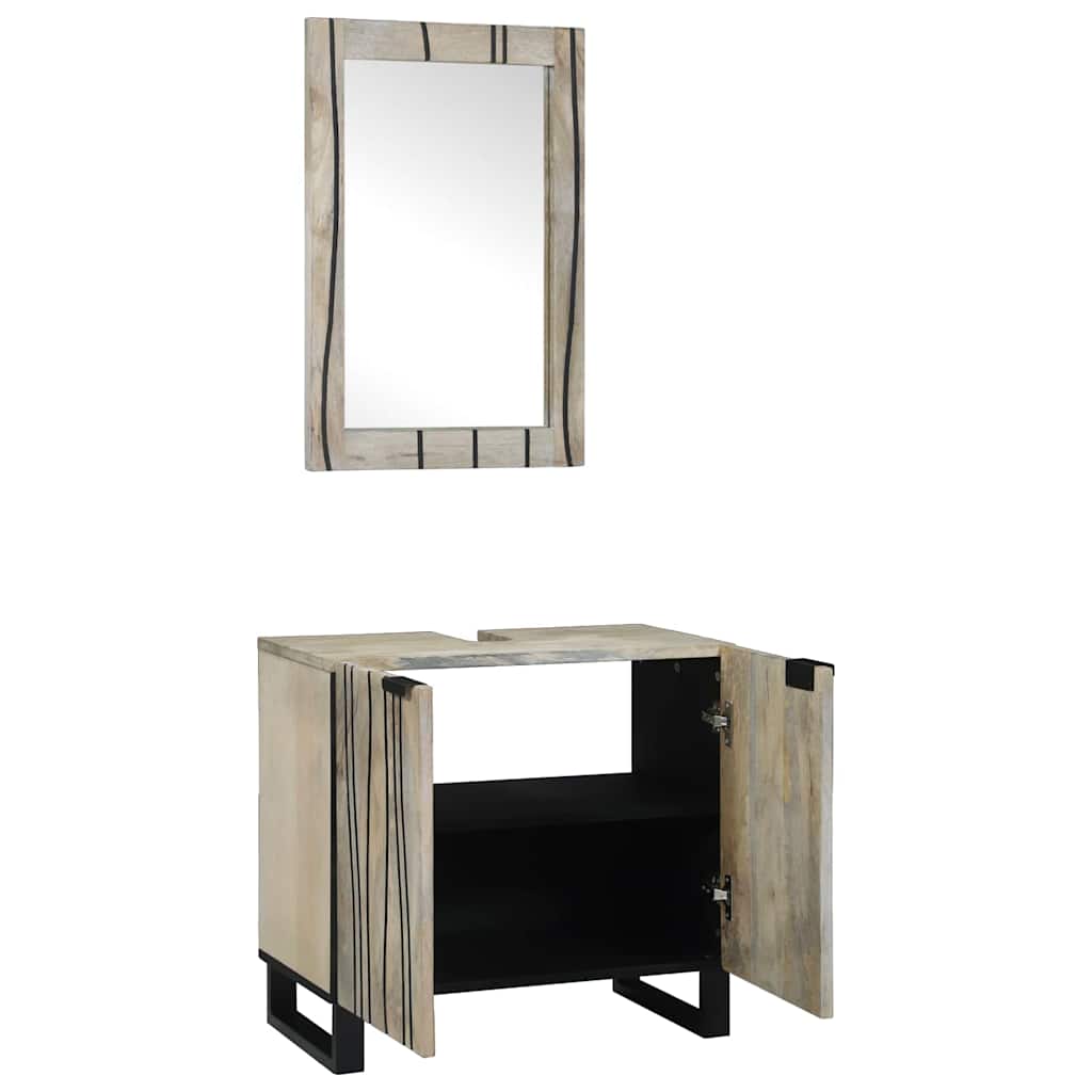 Bathroom Cabinet Set 2 pcs White Solid Mango Wood