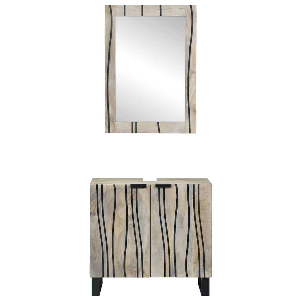 Bathroom Cabinet Set 2 pcs White Solid Mango Wood