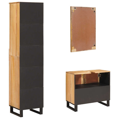 Bathroom Sets with Drawer 3 pcs Natural Solid Mango Wood