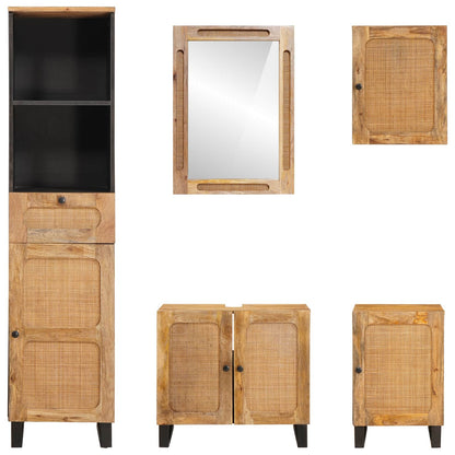 Bathroom Sets with Drawer with Shelf Natural Solid Mango Wood