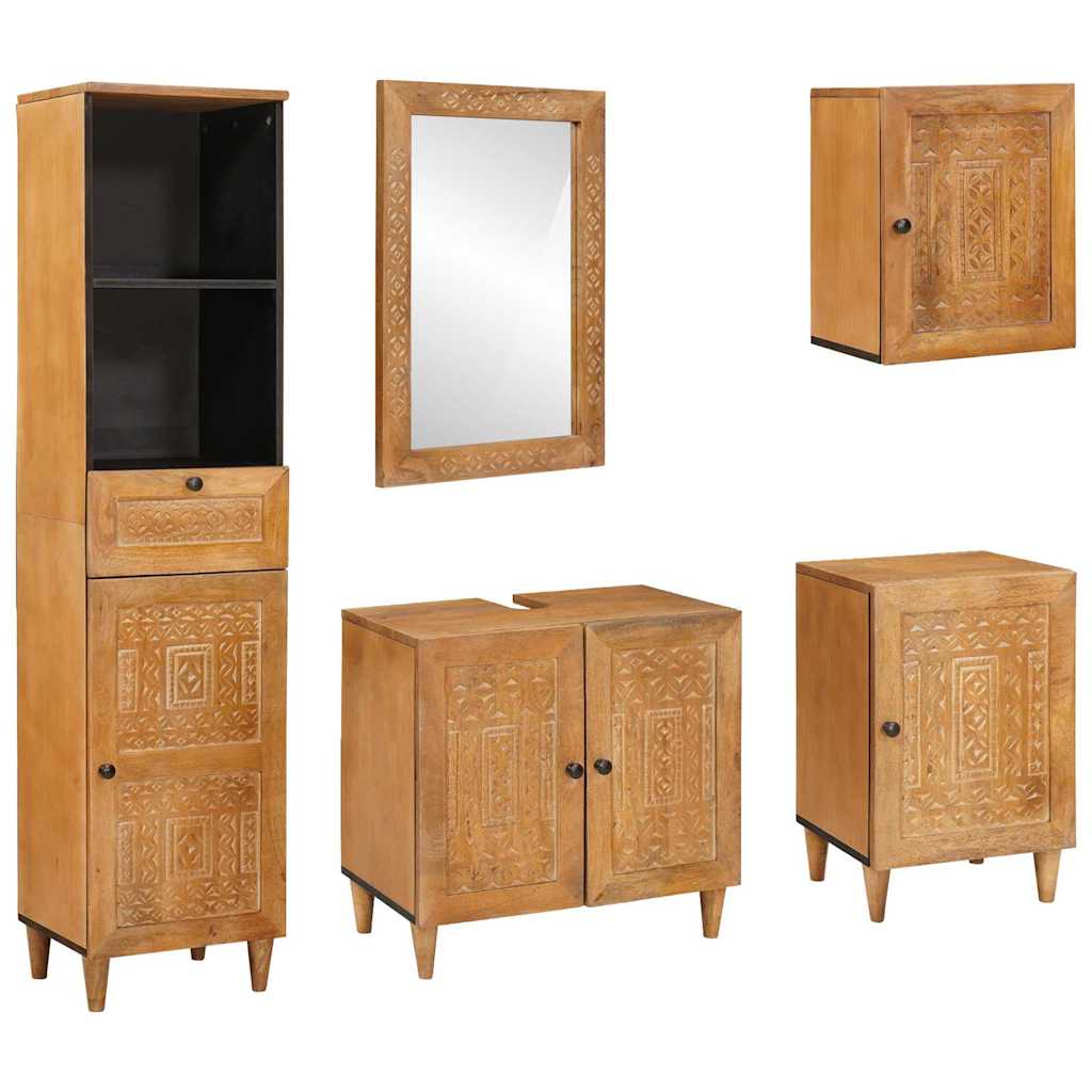 Bathroom Furniture Set with Drawer 5 pcs Brown Engineered Wood