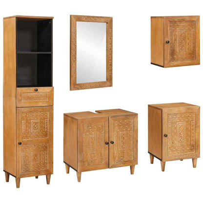 Bathroom Furniture Set with Drawer 5 pcs Brown Engineered Wood