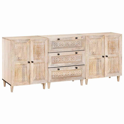 Sideboard 3 pcs White 180 x 33.5 x 75 cm Solid mango wood