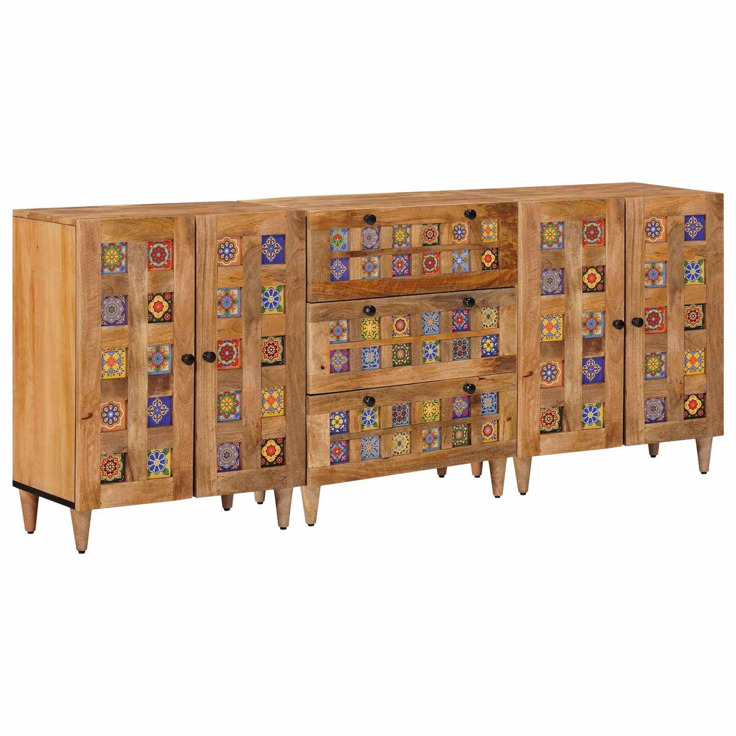 Sideboard 3 pcs Natural 60 x 33.5 x 75 cm Solid Mango Wood