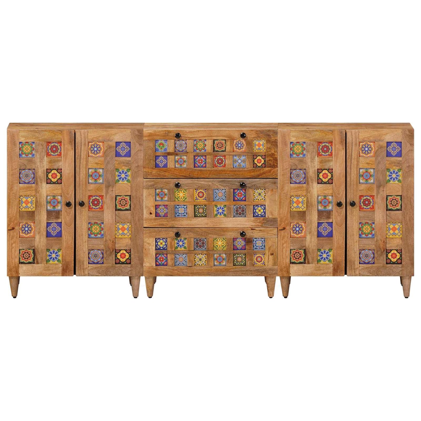 Sideboard 3 pcs Natural 60 x 33.5 x 75 cm Solid Mango Wood