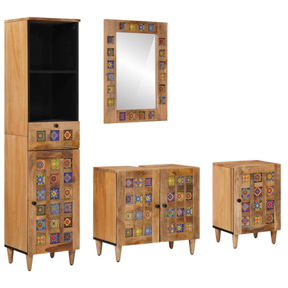 Bathroom Furniture Set with Door 4 pcs Natural Solid Mango Wood