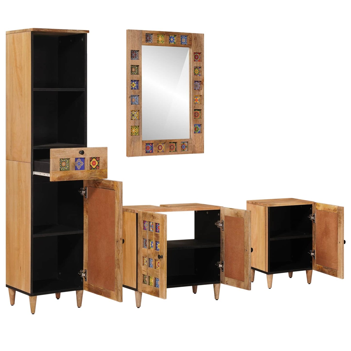 Bathroom Furniture Set with Door 4 pcs Natural Solid Mango Wood
